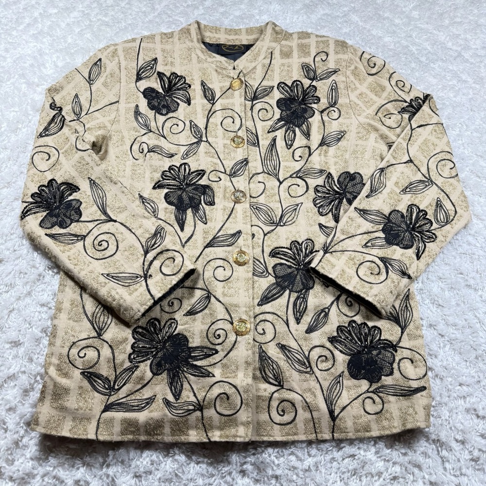 Julia Kim Jacket Small Floral Embroidered Button Artsy Boho Grandma VTG Hippie